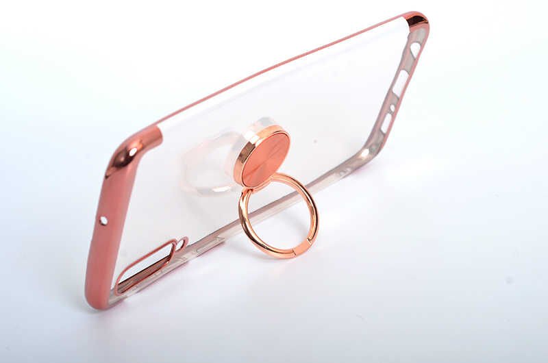 Xiaomi Mi 9 Kılıf Yüzüklü Standlı Silikon Köşeleri Renkli Kapak (GES) Rose Gold