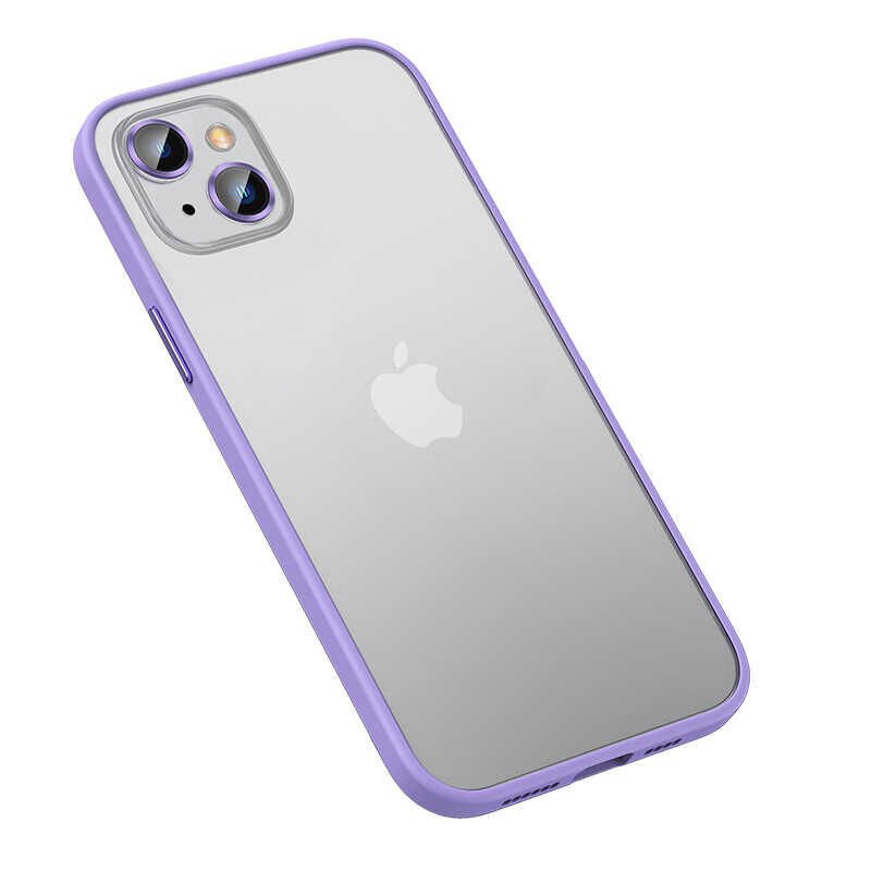 Apple  iPhone 13 Kılıf Lens Koruyuculu Kenarları Renkli Arkası Mat Kapak (retro) Lila