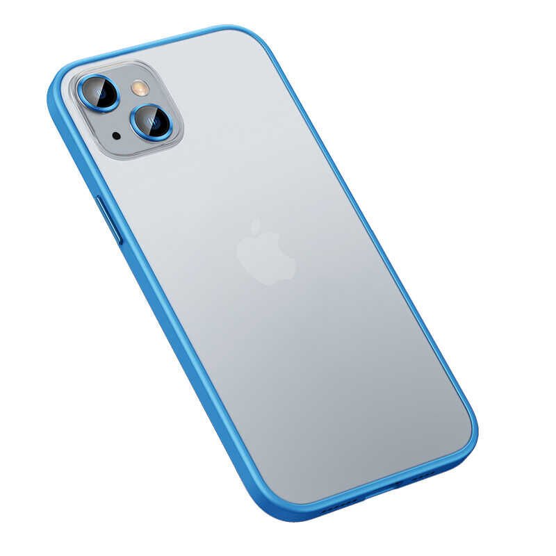 Apple  iPhone 13 Kılıf Lens Koruyuculu Kenarları Renkli Arkası Mat Kapak (retro) Mavi