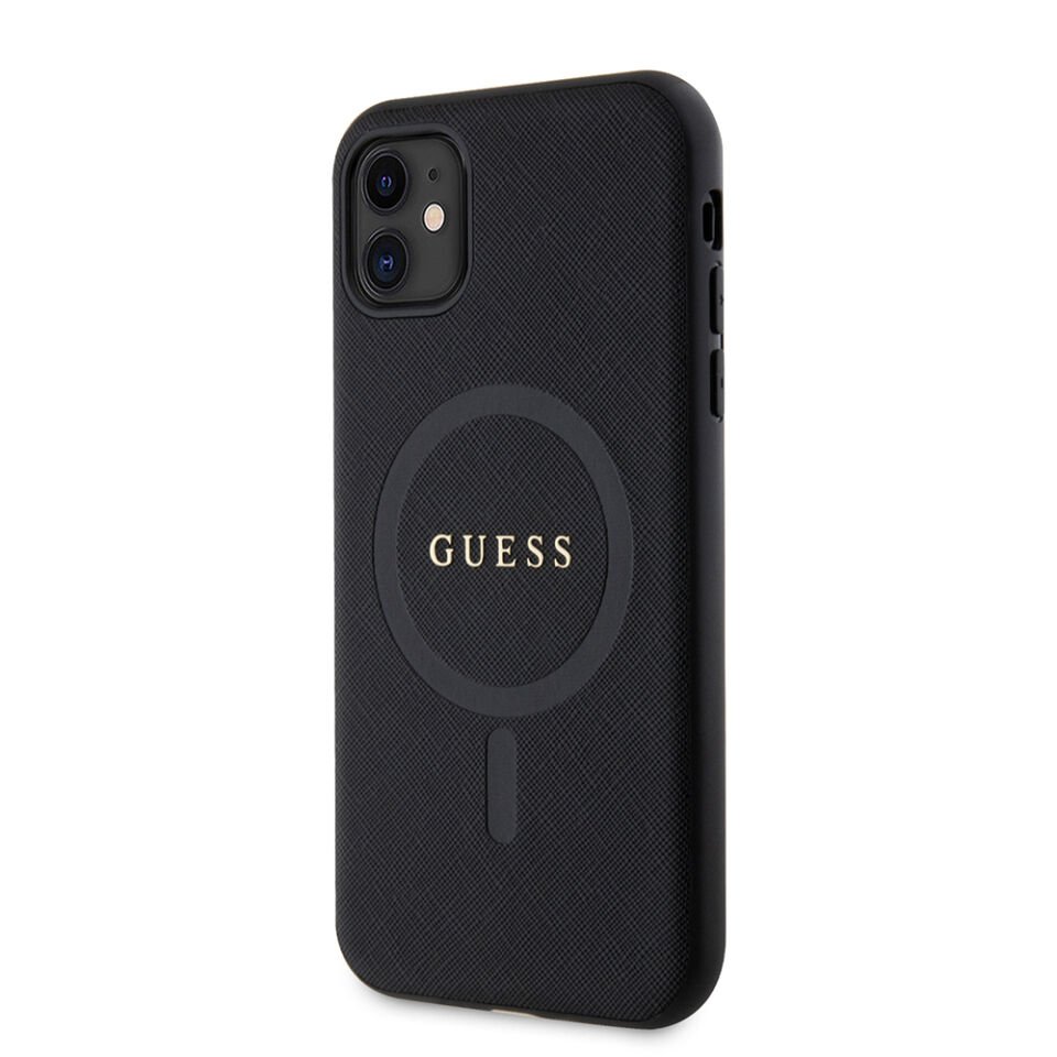Apple iPhone 14 Kılıf Guess Orjinal Lisanslı Magsafe Şarj Özellikli Yazı Logolu Saffiano Classic Kapak