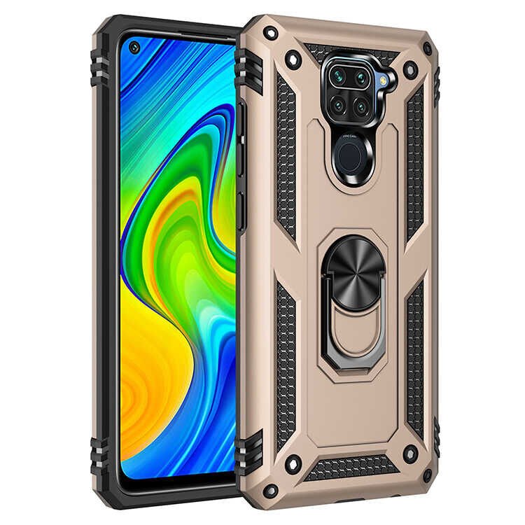 Xiaomi Redmi Note 9 Kılıf Tank Zırh Yüzüklü Mıknatıslı Standlı Kapak (VEGA) Siyah
