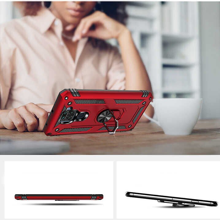 Xiaomi Redmi Note 9 Kılıf Tank Zırh Yüzüklü Mıknatıslı Standlı Kapak (VEGA) Siyah