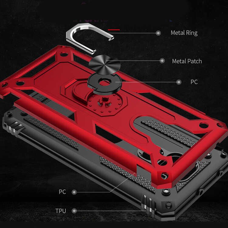 Xiaomi Redmi Note 9 Kılıf Tank Zırh Yüzüklü Mıknatıslı Standlı Kapak (VEGA) Siyah