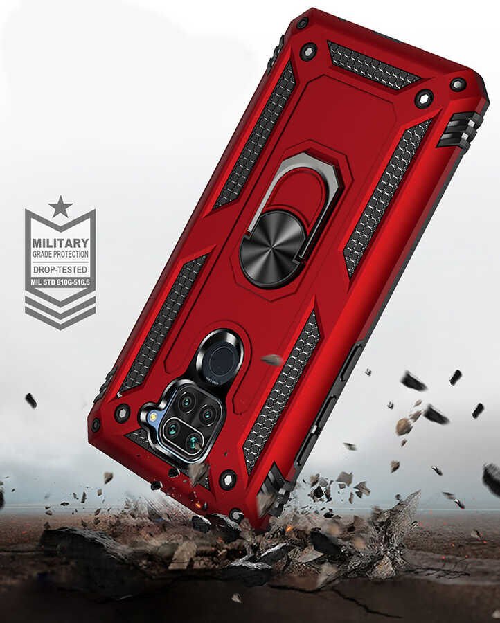 Xiaomi Redmi Note 9 Kılıf Tank Zırh Yüzüklü Mıknatıslı Standlı Kapak (VEGA) Siyah