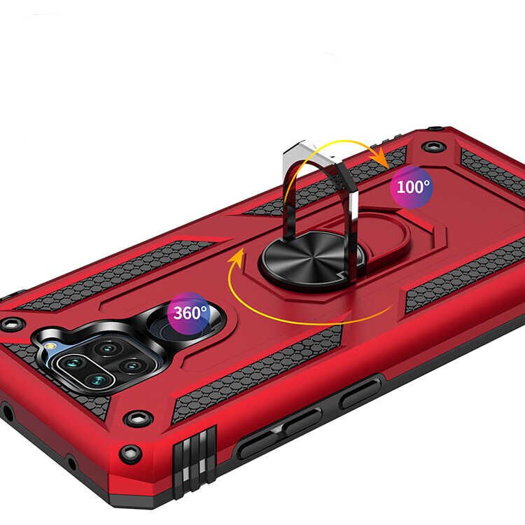 Xiaomi Redmi Note 9 Kılıf Tank Zırh Yüzüklü Mıknatıslı Standlı Kapak (VEGA) Siyah