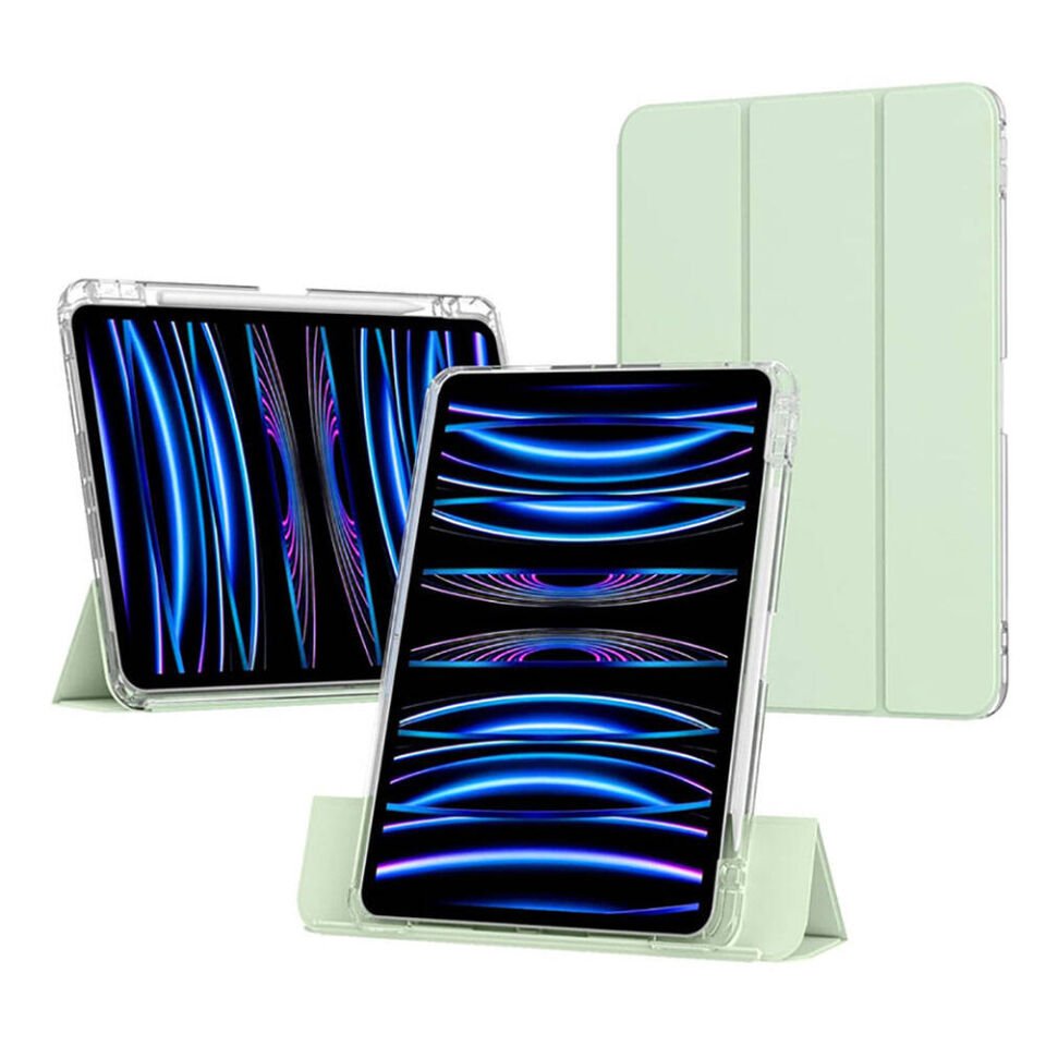 Apple iPad Air 11 2024 Tablet Kılıf Magnetik Ayrılabilen Airbagli Ultra Korumalı Kapak (Sliding) Açık Yeşil