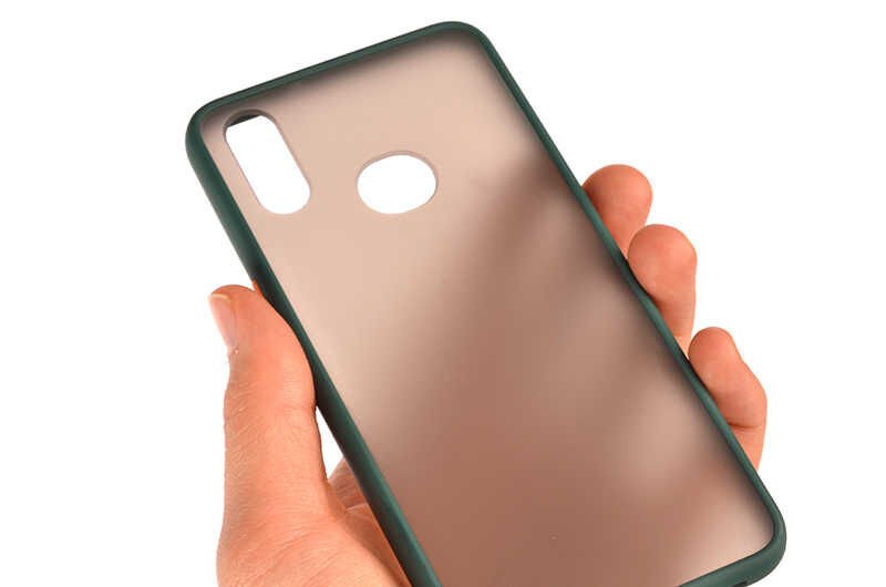 Samsung Galaxy A10S Kılıf Mat Parmak İzi Yapmaz Renkli Tuşlu Sert Silikon Kapak (fri) Koyu Yeşil