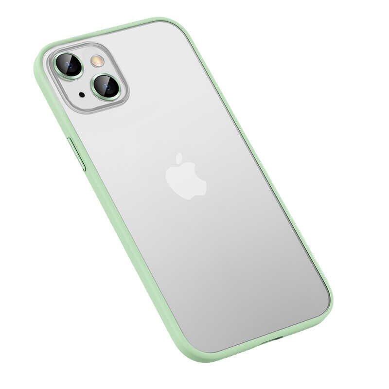Apple  iPhone 13 Kılıf Lens Koruyuculu Kenarları Renkli Arkası Mat Kapak (retro) Yeşil
