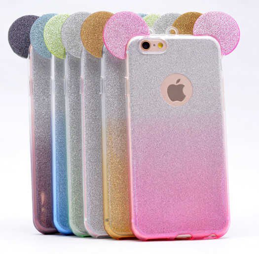 Apple iPhone 6 Plus Kılıf HEPTEKİLETİŞİM Micky Kulaklı Simli Silikon