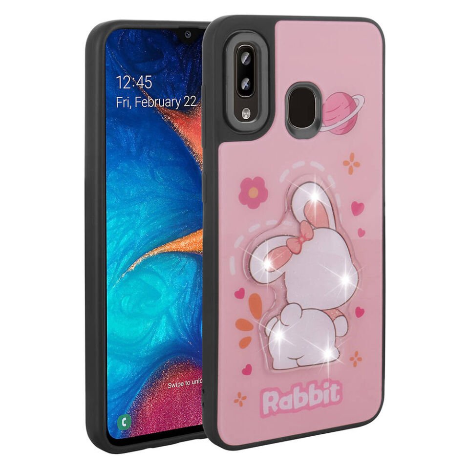 Samsung Galaxy A30 Kılıf Parlayan Kabartmalı İkonik Figürlü Silikon Kapak (Amas) Pembe