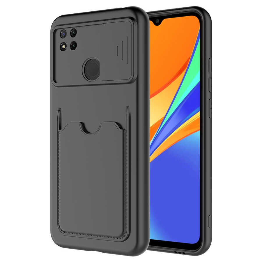 Xiaomi Redmi 9C Kılıf Cüzdan Sürgülü Kamera Korumalı Kartllıklı Bölmeli Kapak (Kartix) Siyah