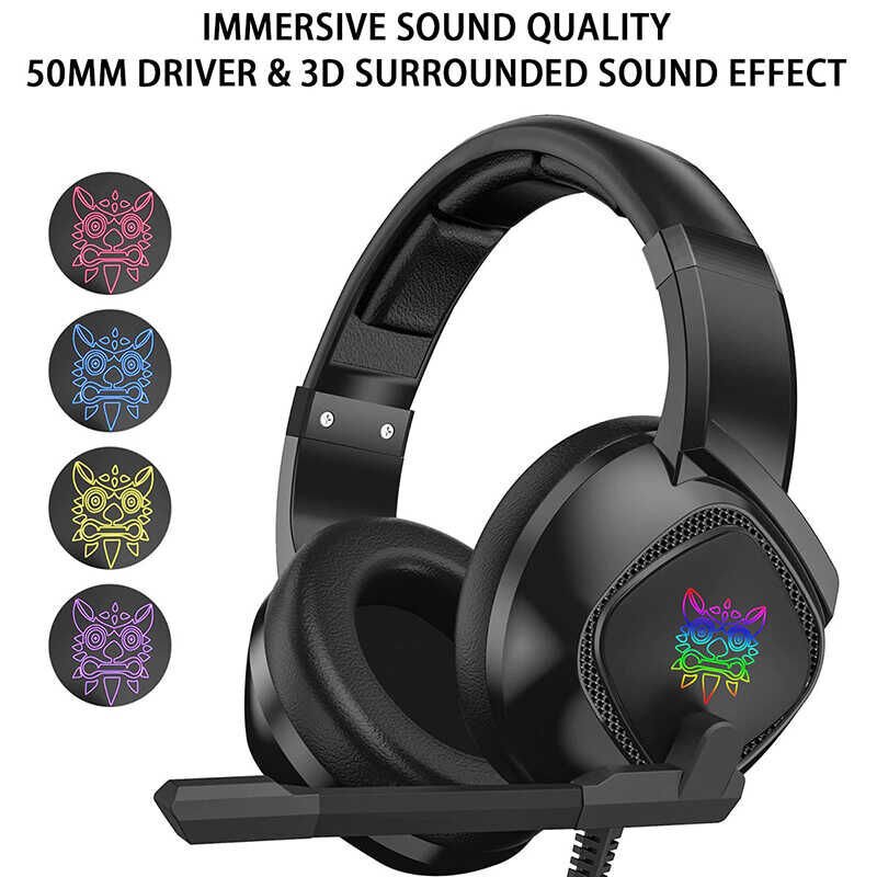 Hafif Portatif Kolayca Katlanıp Taşınabilir Dizayn Kulaklık (Onikuma K19 RGB Oyuncu Kulaklığı 3.5mm) Siyah