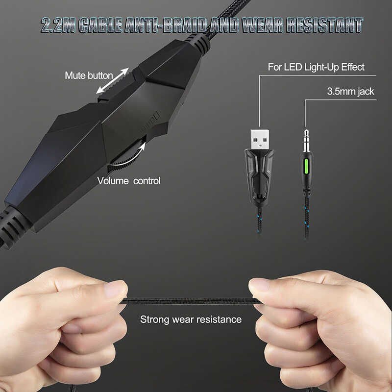 Hafif Portatif Kolayca Katlanıp Taşınabilir Dizayn Kulaklık (Onikuma K19 RGB Oyuncu Kulaklığı 3.5mm) Siyah