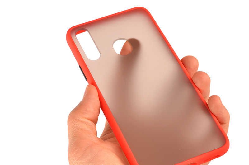 Samsung Galaxy A20S Kılıf Mat Parmak İzi Yapmaz Renkli Tuşlu Sert Silikon Kapak (fri) Kırmızı