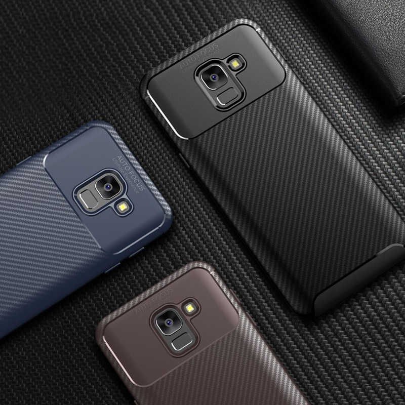 Samsung Galaxy J6 Kılıf Kamera Çıkıntılı Karbon Fiber Dokulu Renk Atmaz Kapak (NEGRO) Kahverengi