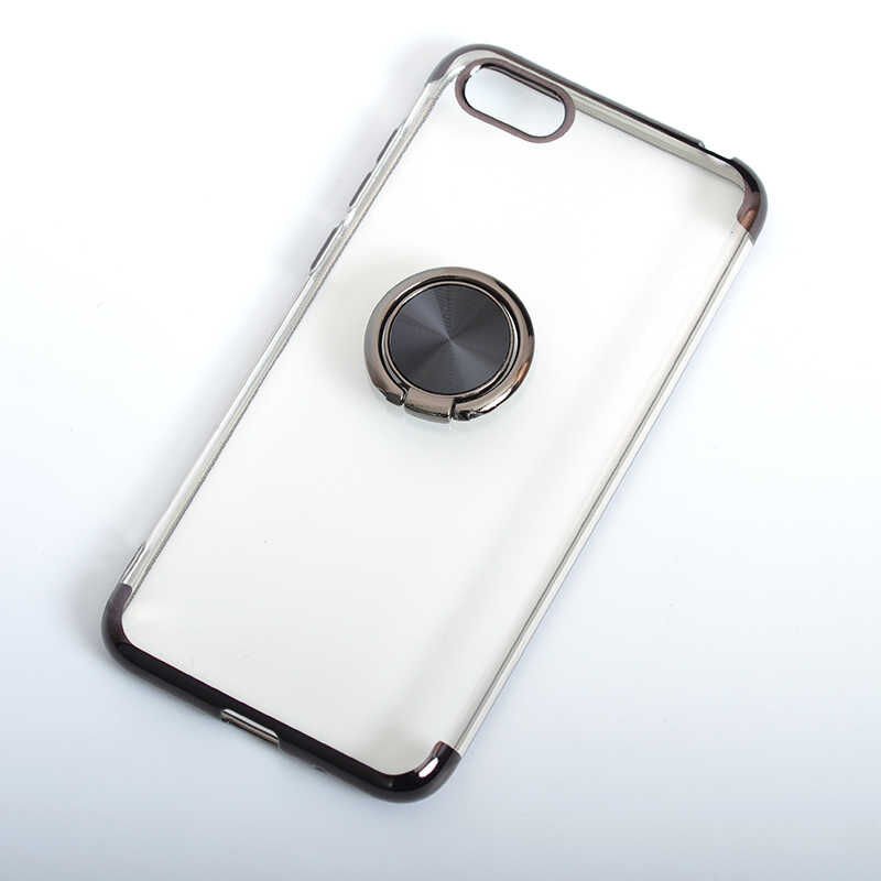 Huawei Y5 2018 Kılıf Yüzüklü Standlı Silikon Köşeleri Renkli Kapak (GES) Siyah