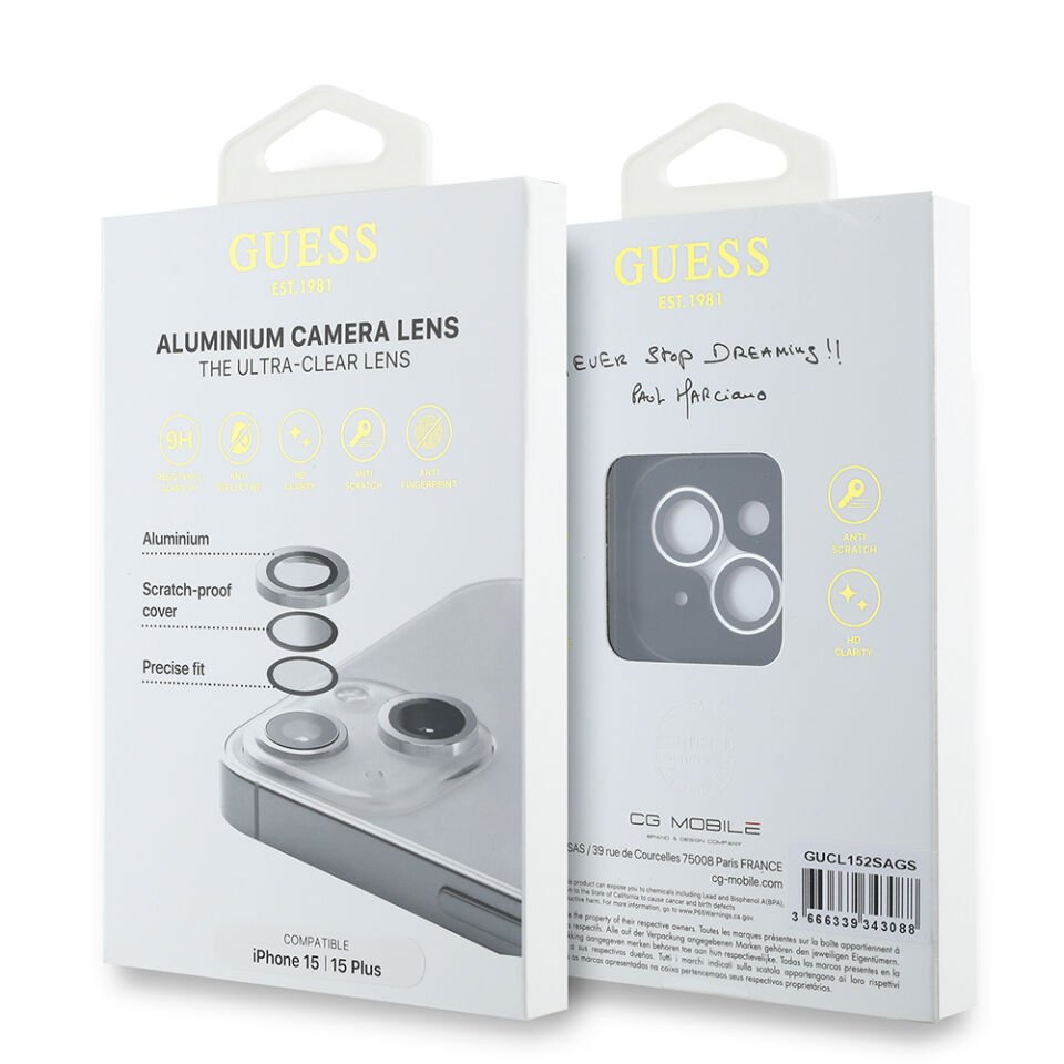 Apple iPhone 15 Guess Orjinal Lisanslı Metal Kamera Lens Koruyucu