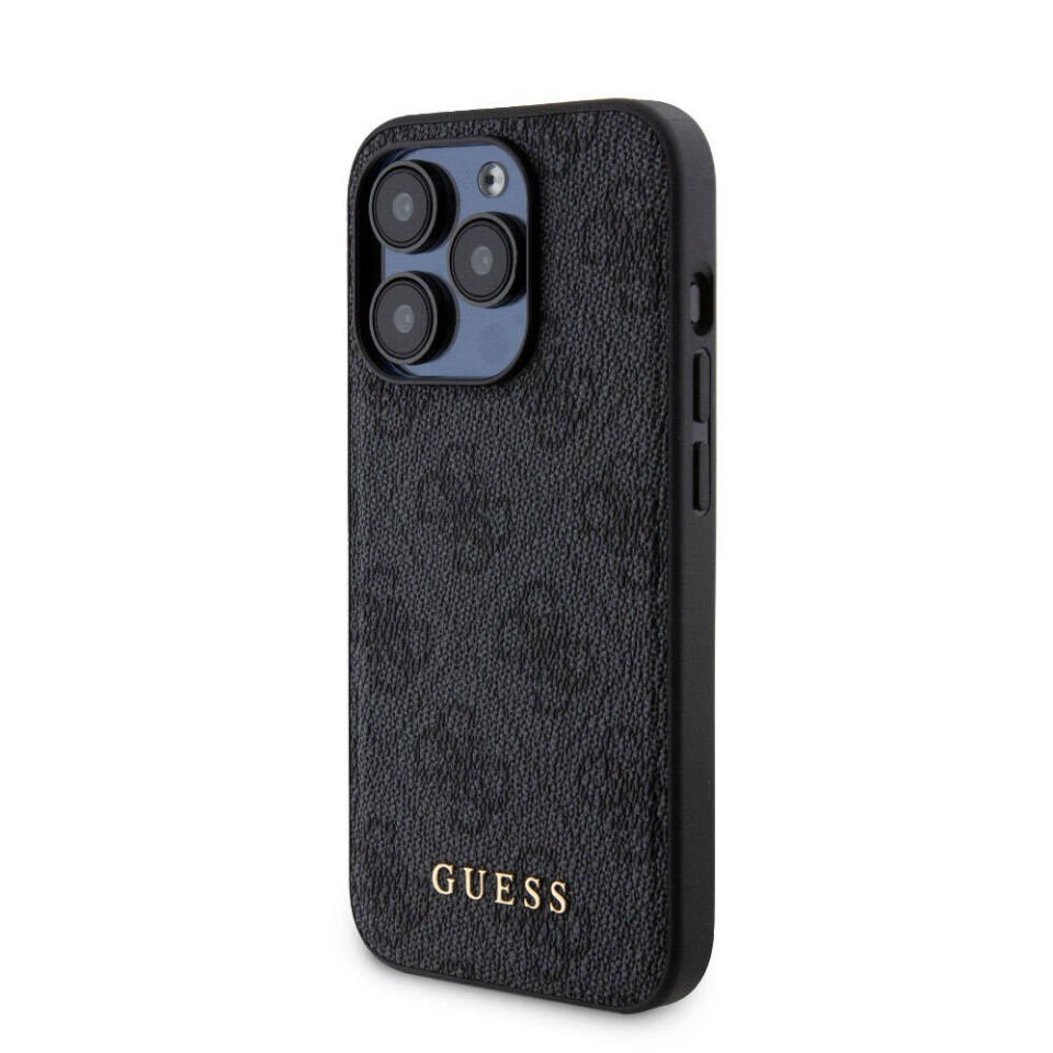 Apple iPhone 15 Pro Kılıf Guess Orjinal Lisanslı Magsafe Şarj Özellikli Yazı Logolu 4G Desenli Kapak + Powerbank 5000mAh 2in1 Set