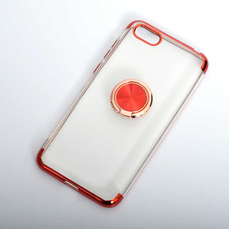 Huawei Y5 2018 Kılıf Yüzüklü Standlı Silikon Köşeleri Renkli Kapak (GES) Kırmızı