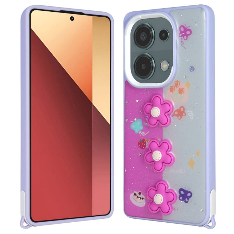 Xiaomi Redmi Note 13 Pro 4G Kılıf Parlayan Simli Kabartma Figürlü HEPTEKİLETİŞİM Cevze Kapak