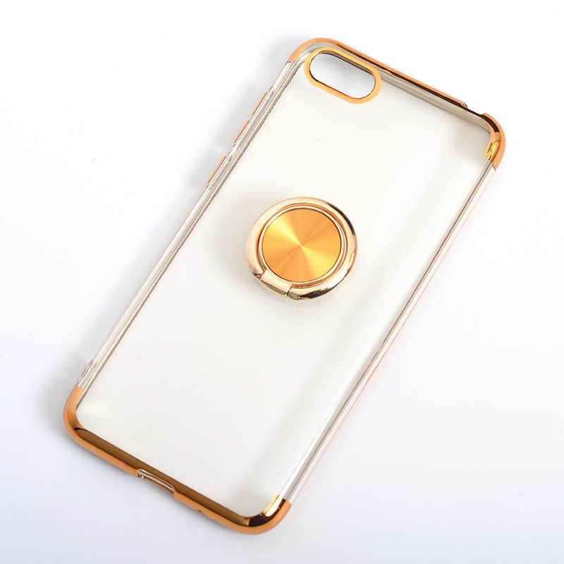 Huawei Y5 2018 Kılıf Yüzüklü Standlı Silikon Köşeleri Renkli Kapak (GES) Gold