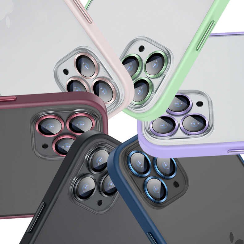 Apple  iPhone 13 Pro Kılıf Lens Koruyuculu Kenarları Renkli Arkası Mat Kapak (retro) Lila