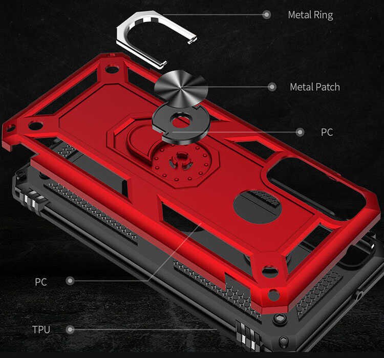 Huawei P40 Lite E Kılıf Tank Zırh Yüzüklü Mıknatıslı Standlı Kapak (VEGA) Gri