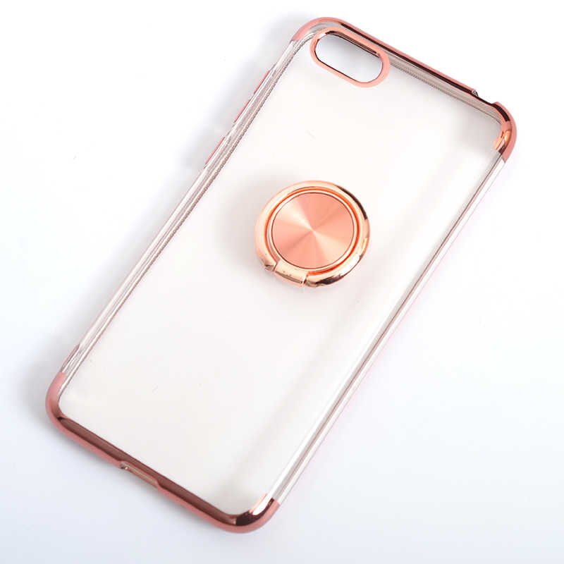 Huawei Y5 2018 Kılıf Yüzüklü Standlı Silikon Köşeleri Renkli Kapak (GES) Rose Gold