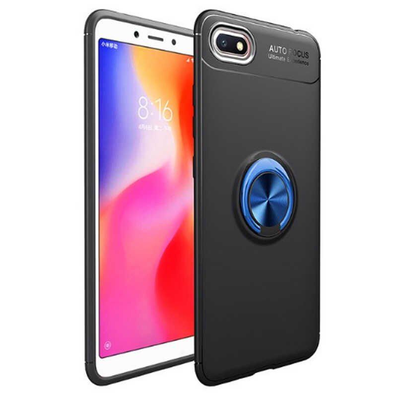 Huawei Y5 2018 Kılıf Kamera Çıkıntılı Renkli Yüzüklü Standlı Mıknatıslı Kapak (RAVEL) Siyah-Mavi