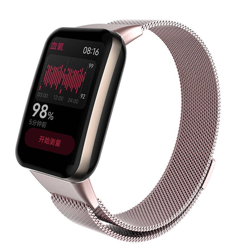 Xiaomi Mi Band 7 Pro Metal Kordon Tel Örgü İşlemeli Tasarım (KRD-01) Pembe