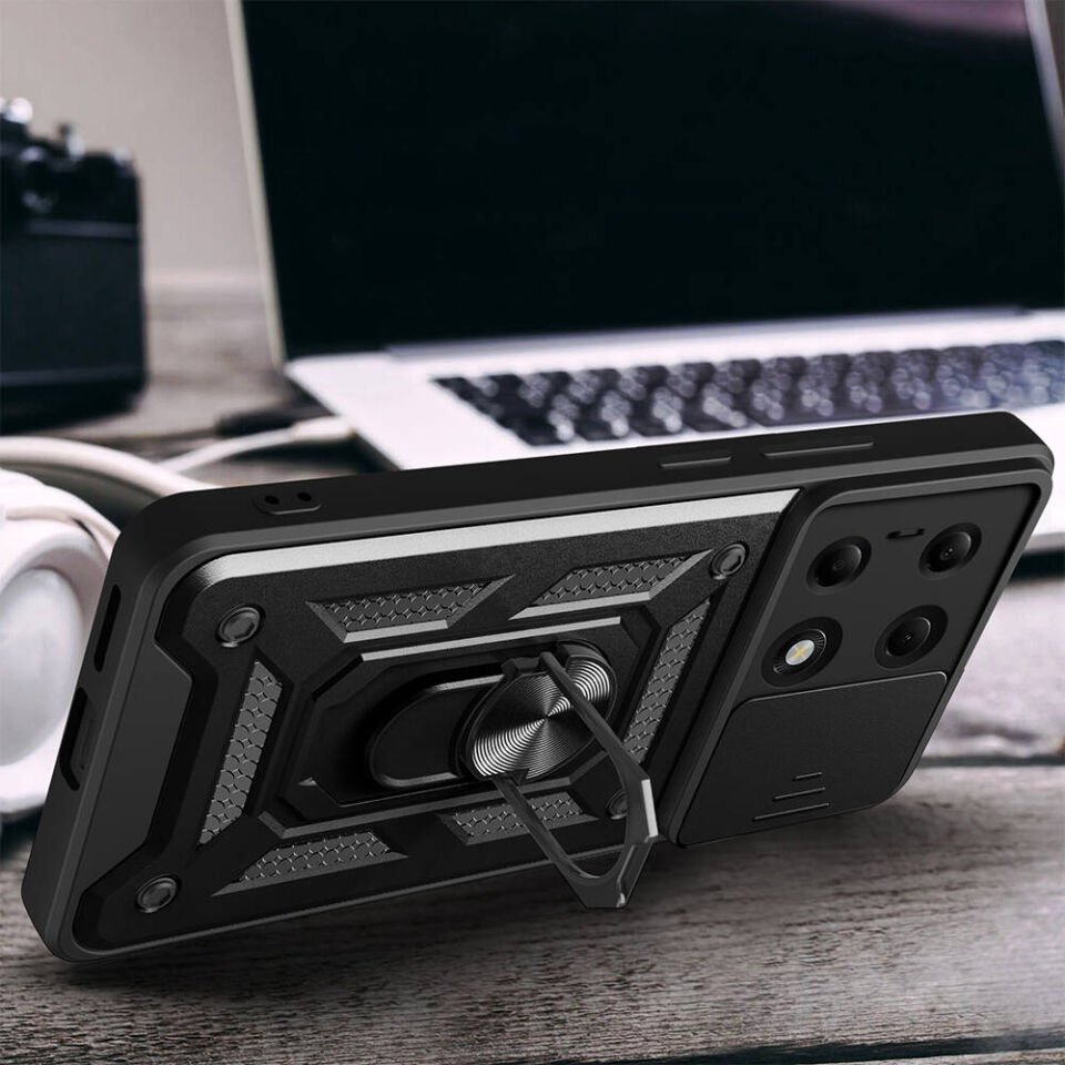 Xiaomi Redmi Note 13 Pro 4G Kılıf Magnetik Standlı Kamera Korumalı HEPTEKİLETİŞİM Sürgülü Vega Kapak