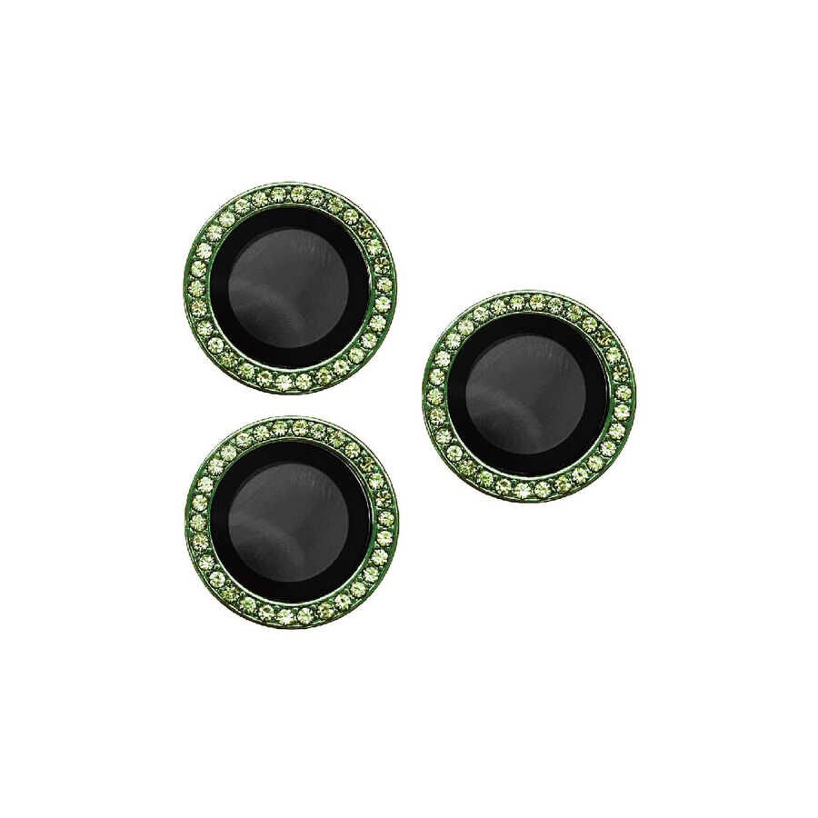 Apple iPhone 11 Pro Kamera Lens Koruyucu Renkli Taşlı Tasarım Kolay Takma Aparatlı (CL-06) Yeşil