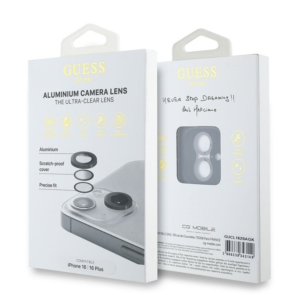 Apple iPhone 16 Guess Orjinal Lisanslı Metal Kamera Lens Koruyucu