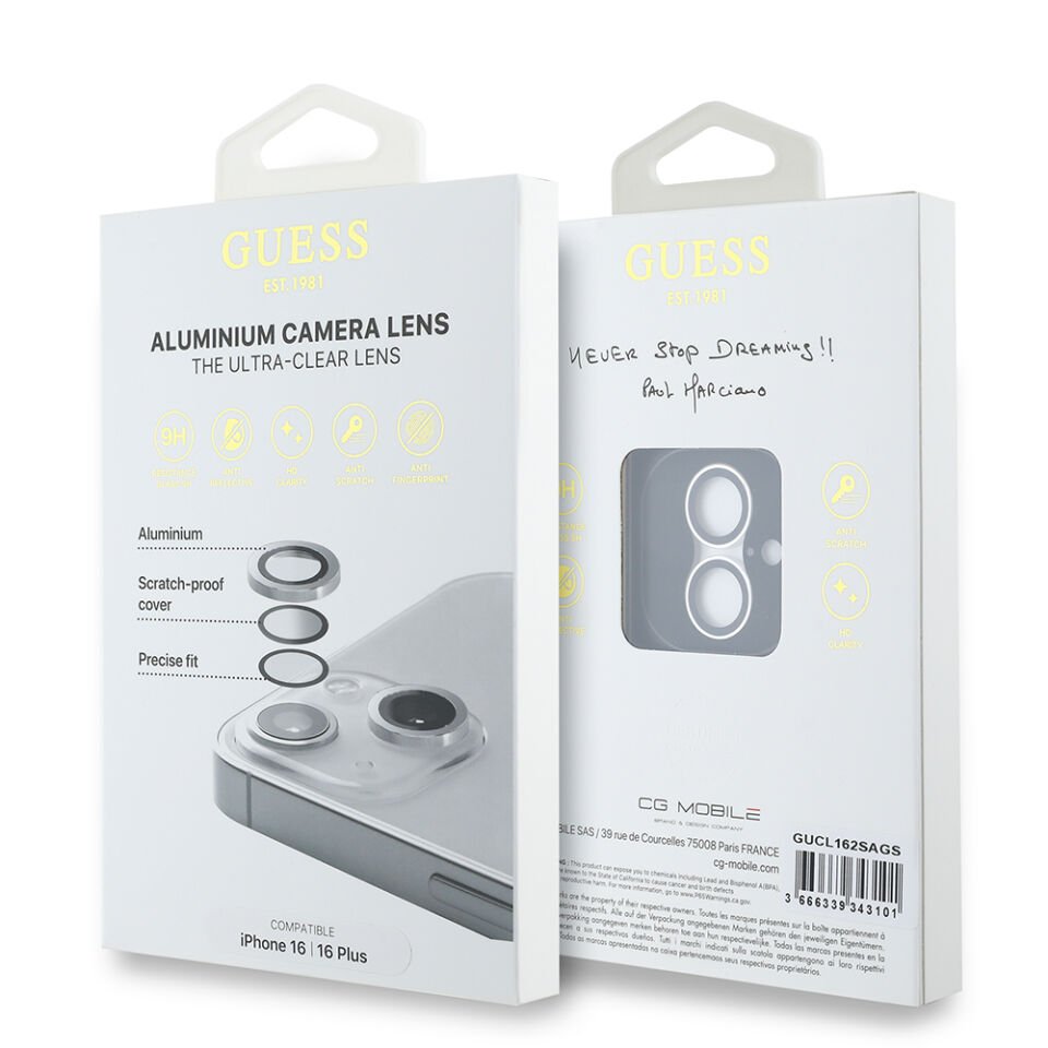 Apple iPhone 16 Guess Orjinal Lisanslı Metal Kamera Lens Koruyucu