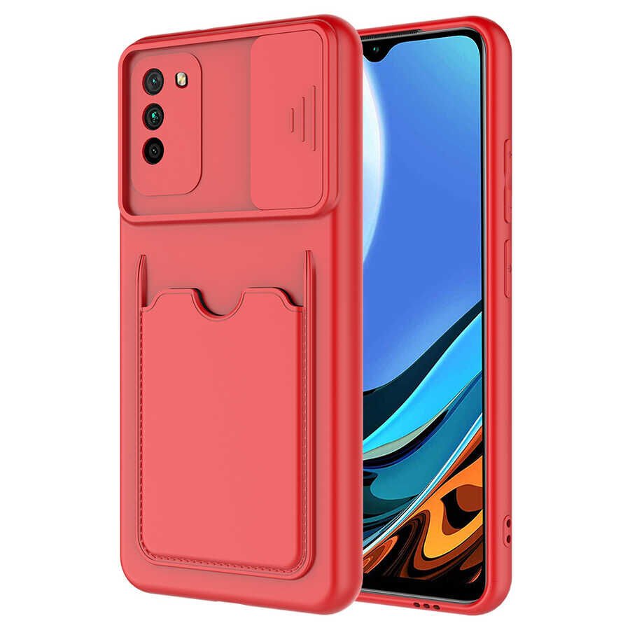 Xiaomi Poco M3 Kılıf Cüzdan Sürgülü Kamera Korumalı Kartllıklı Bölmeli Kapak (Kartix) Kırmızı