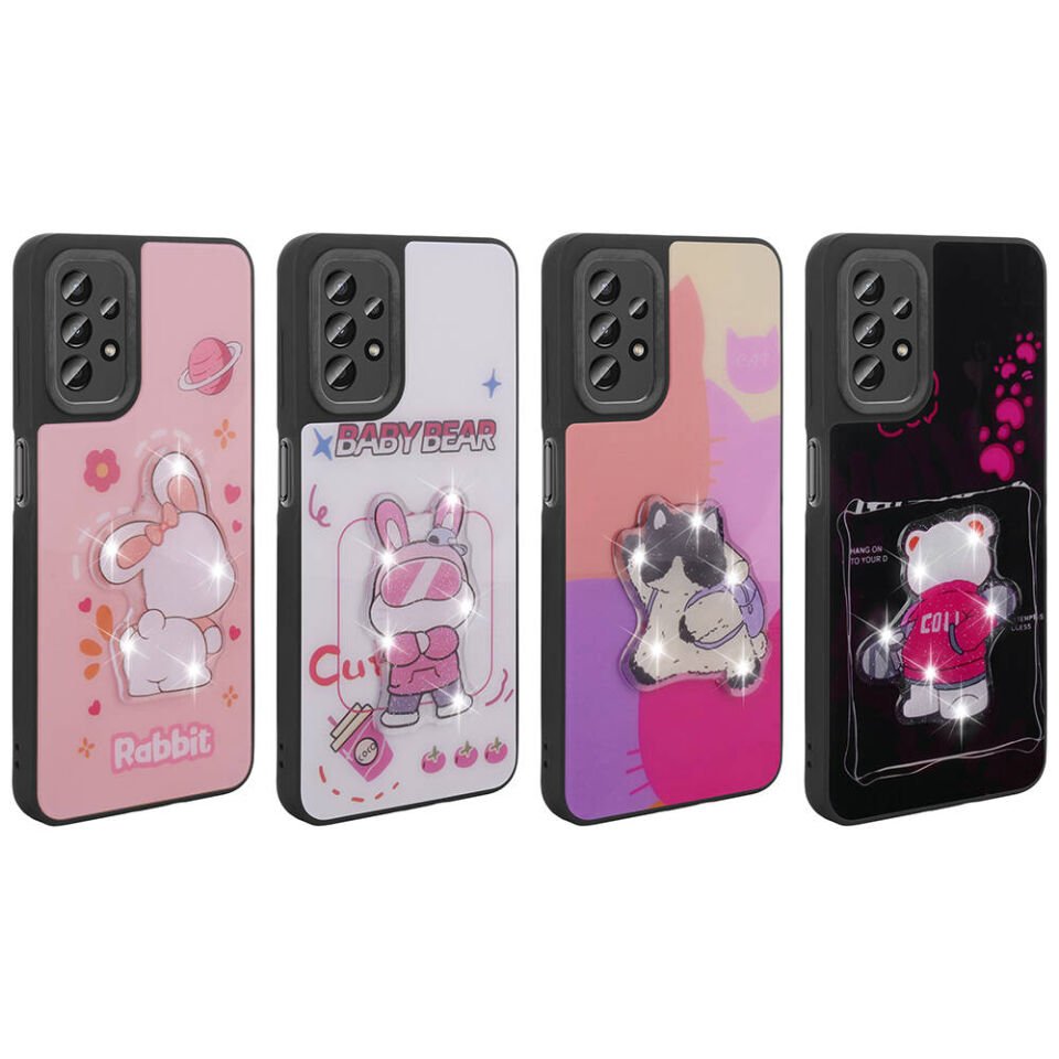 Samsung Galaxy A23 Kılıf Parlayan Kabartmalı İkonik Figürlü Silikon Kapak (Amas) Mor