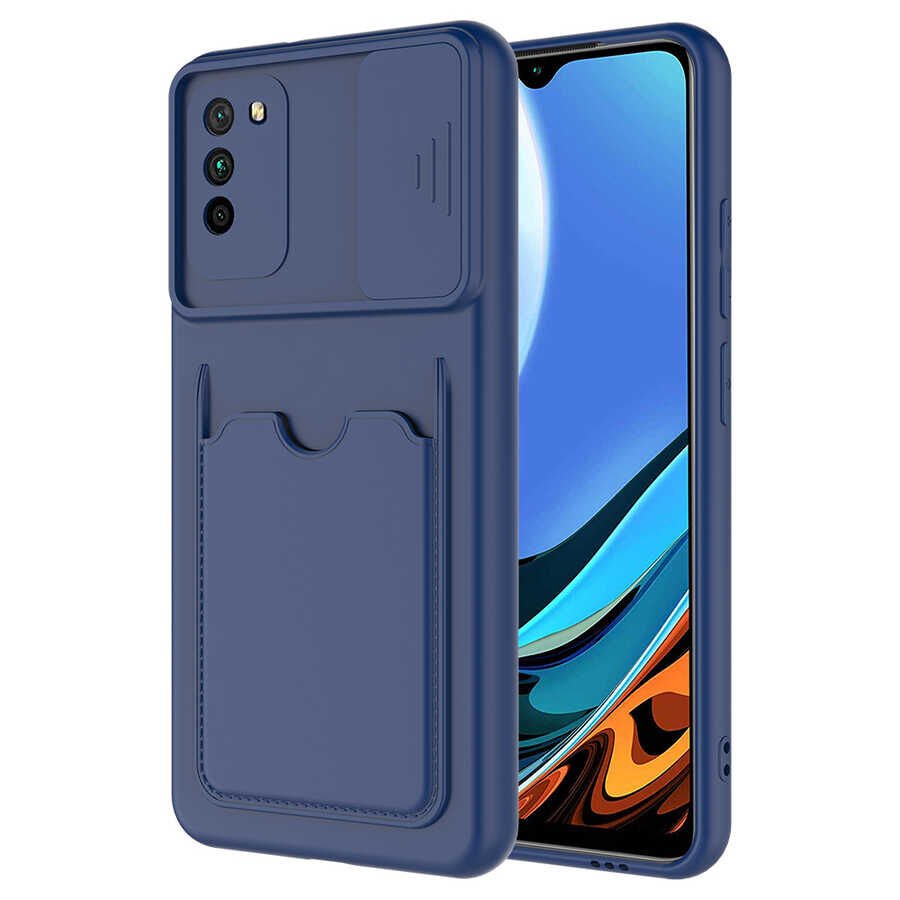 Xiaomi Poco M3 Kılıf Cüzdan Sürgülü Kamera Korumalı Kartllıklı Bölmeli Kapak (Kartix) Lacivert