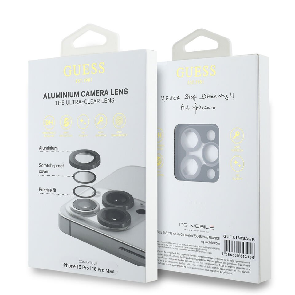 Apple iPhone 16 Pro Guess Orjinal Lisanslı Metal Kamera Lens Koruyucu