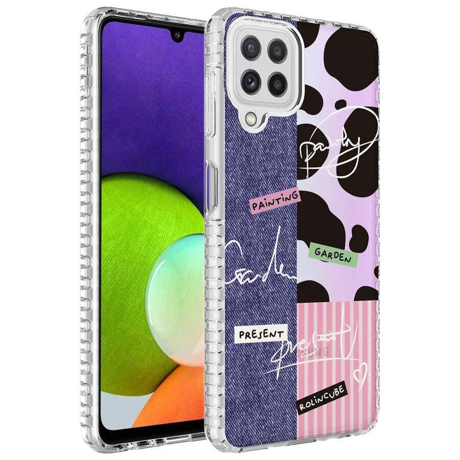 Samsung Galaxy M32 Kılıf Kamera Çıkıntılı Airbag Kenarlı Darbe Emici Desenli Kapak (ELEGANS) NO8