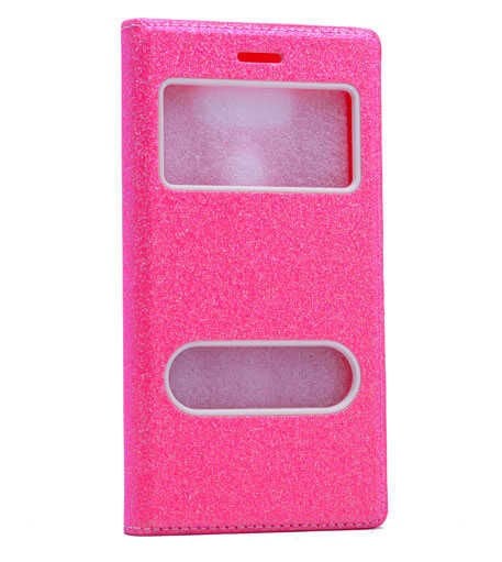 General Mobile 5 Plus Kapaklı Kılıf Simli Mıknatıslı Kapak (DOLCE-SİM) Pembe Açık