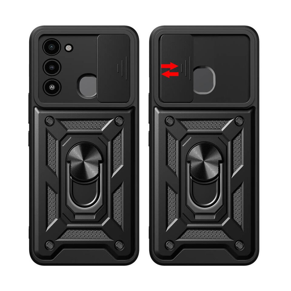 Tecno Spark 8C Kılıf Magnetik Standlı Kamera Korumalı HEPTEKİLETİŞİM Sürgülü Vega Kapak