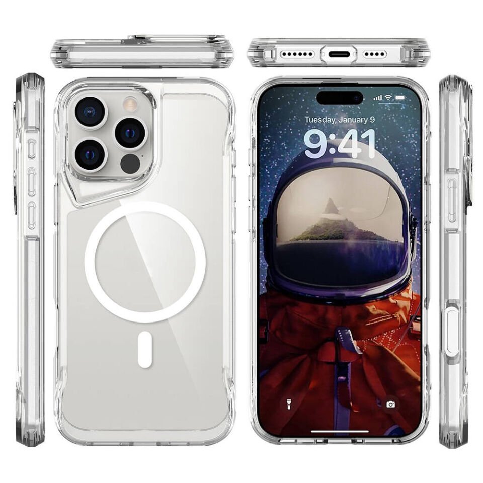 Apple iPhone 16 Pro Max Kılıf Magsafe Kamera Yükseltili Şeffaf Ultra Koruma Sert Kapak (T-Max-mag) Şeffaf