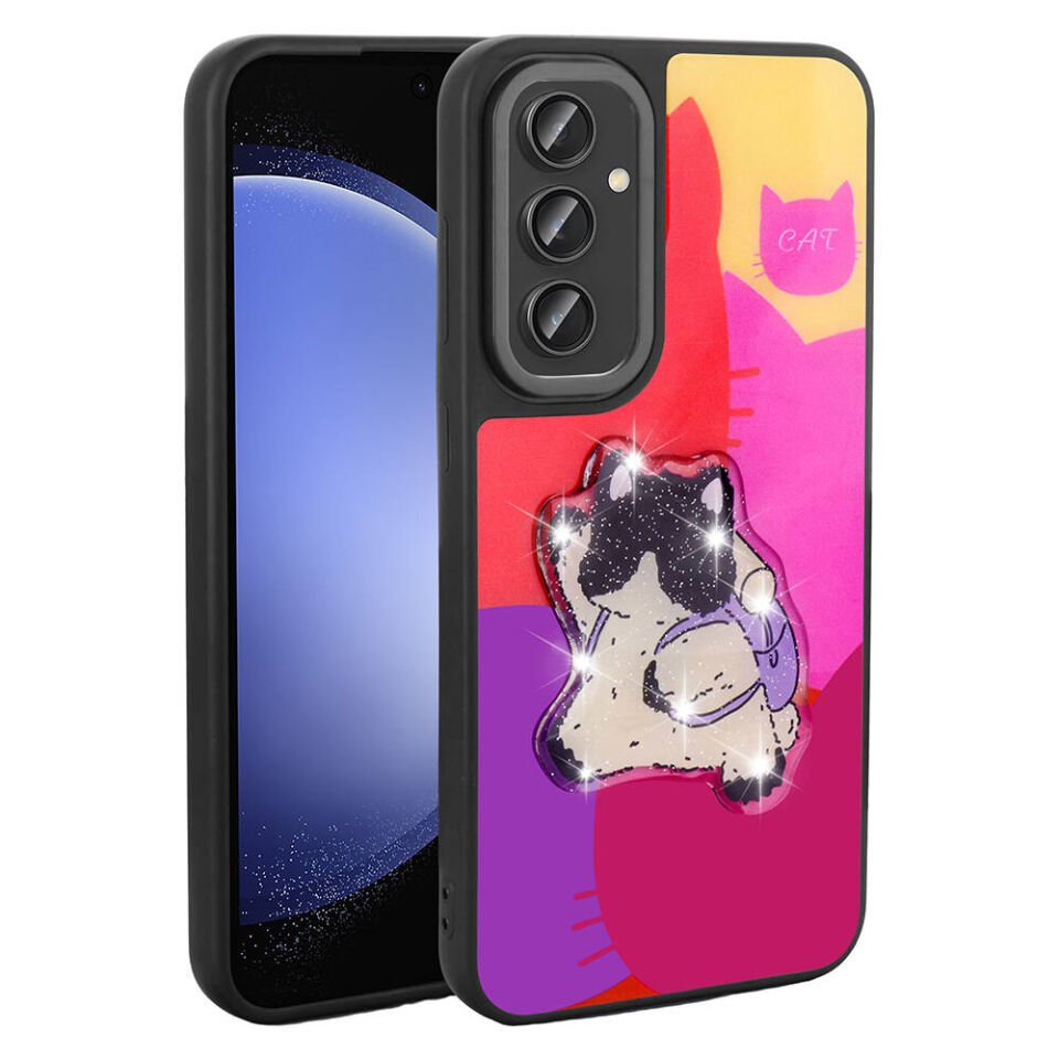 Samsung Galaxy A24 Kılıf Parlayan Kabartmalı İkonik Figürlü Silikon Kapak (Amas) Siyah