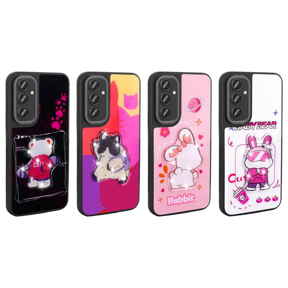 Samsung Galaxy A24 Kılıf Parlayan Kabartmalı İkonik Figürlü Silikon Kapak (Amas) Siyah