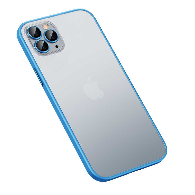 Apple  iPhone 13 Pro Max Kılıf Lens Koruyuculu Kenarları Renkli Arkası Mat Kapak (retro) Mavi