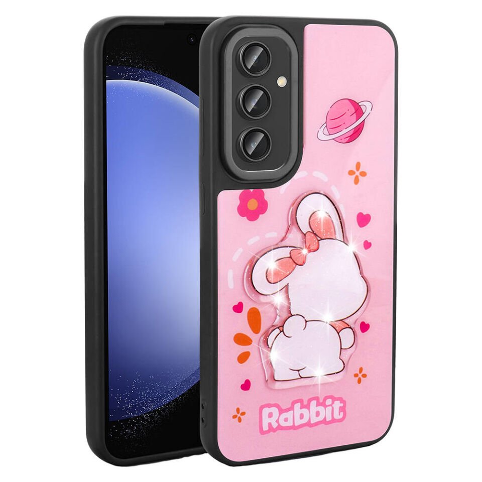 Samsung Galaxy A24 Kılıf Parlayan Kabartmalı İkonik Figürlü Silikon Kapak (Amas) Pembe