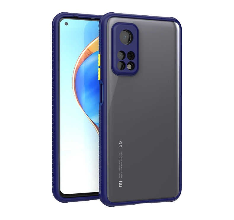Xiaomi Mi 10T 5G Kılıf Köşe Ve Kamera Korumalı Arkası Şeffaf Renkli Tuşlu Kapak (KAFF) Lacivert