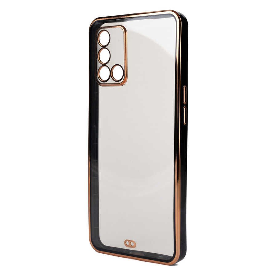 Oppo A74 4G Kılıf Parlak Kenarlı Altın İşlemeli Kamera Korumalı Kapak (Voit c.) Siyah
