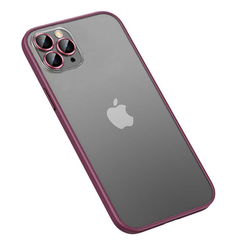 Apple  iPhone 13 Pro Max Kılıf Lens Koruyuculu Kenarları Renkli Arkası Mat Kapak (retro) Koyu Mor