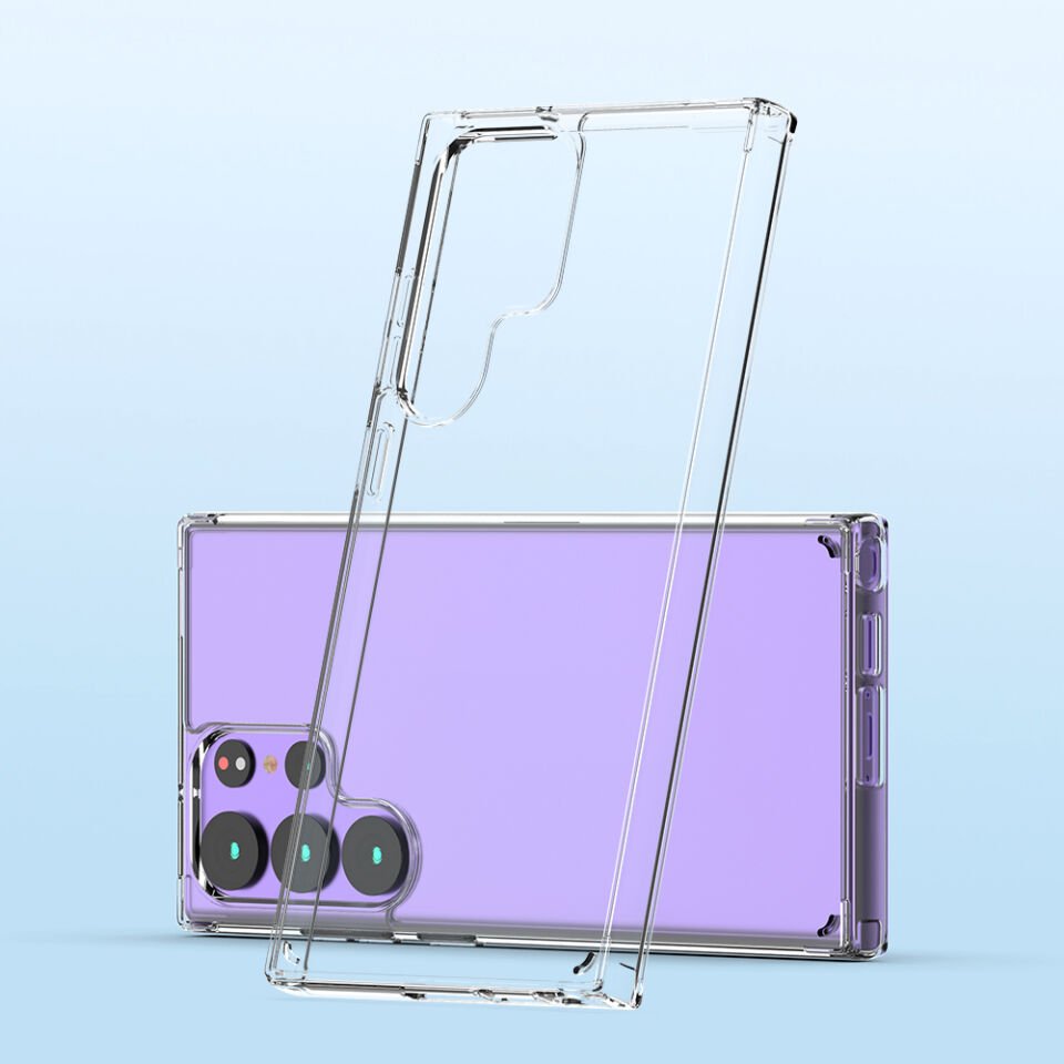 Samsung Galaxy S23 Ultra Kılıf Kamera Çıkıntılı Şeffaf Darbe Emici Sert Silikon Kapak (COSS) Renksiz